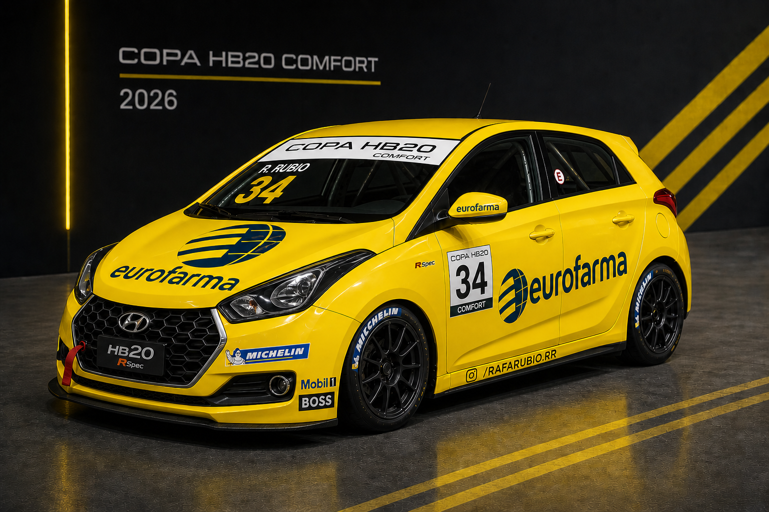 Projeção visual de HB20 Comfort 2026 com identidade de marca