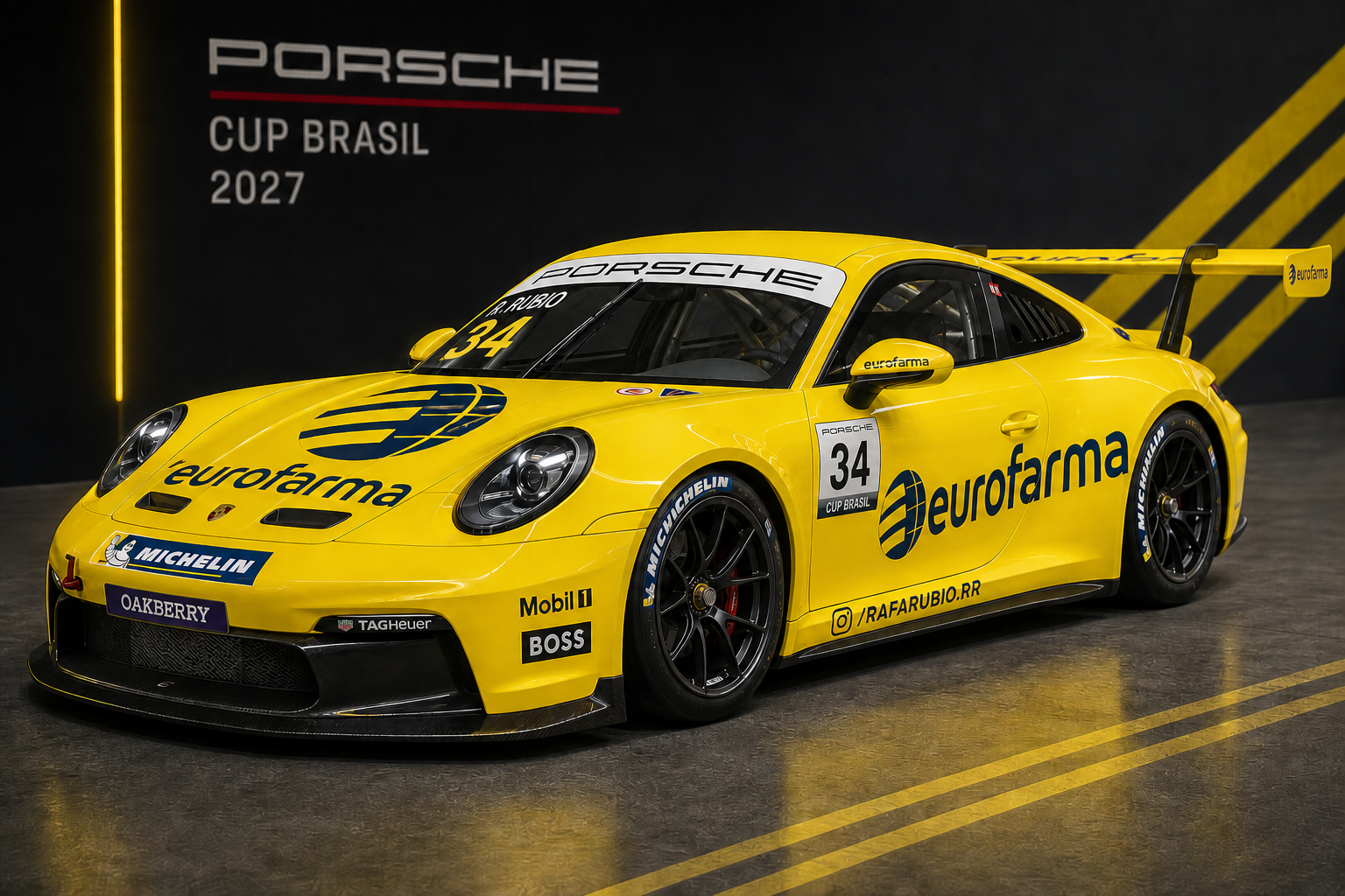 Projeção visual de Porsche Cup Brasil 2027 com identidade de marca